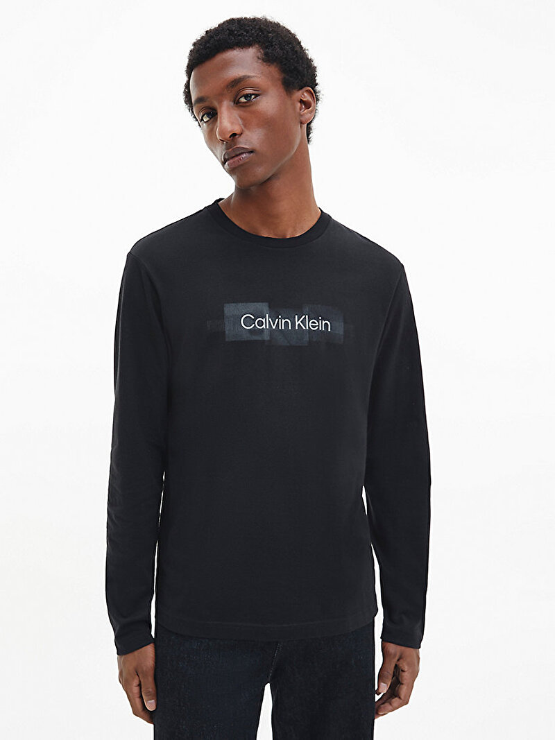 Calvin Klein Siyah Renkli Erkek Uzun Kollu Logolu Tişört