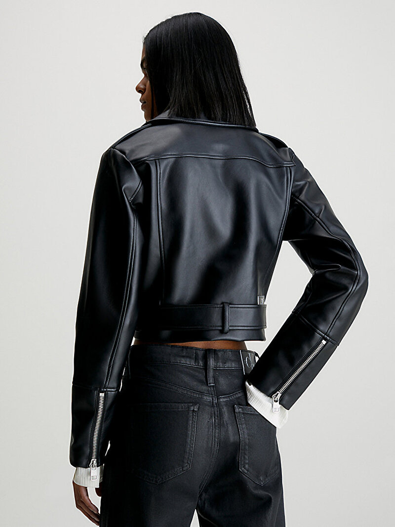 Calvin Klein Siyah Renkli Kadın Crop Deri Ceket