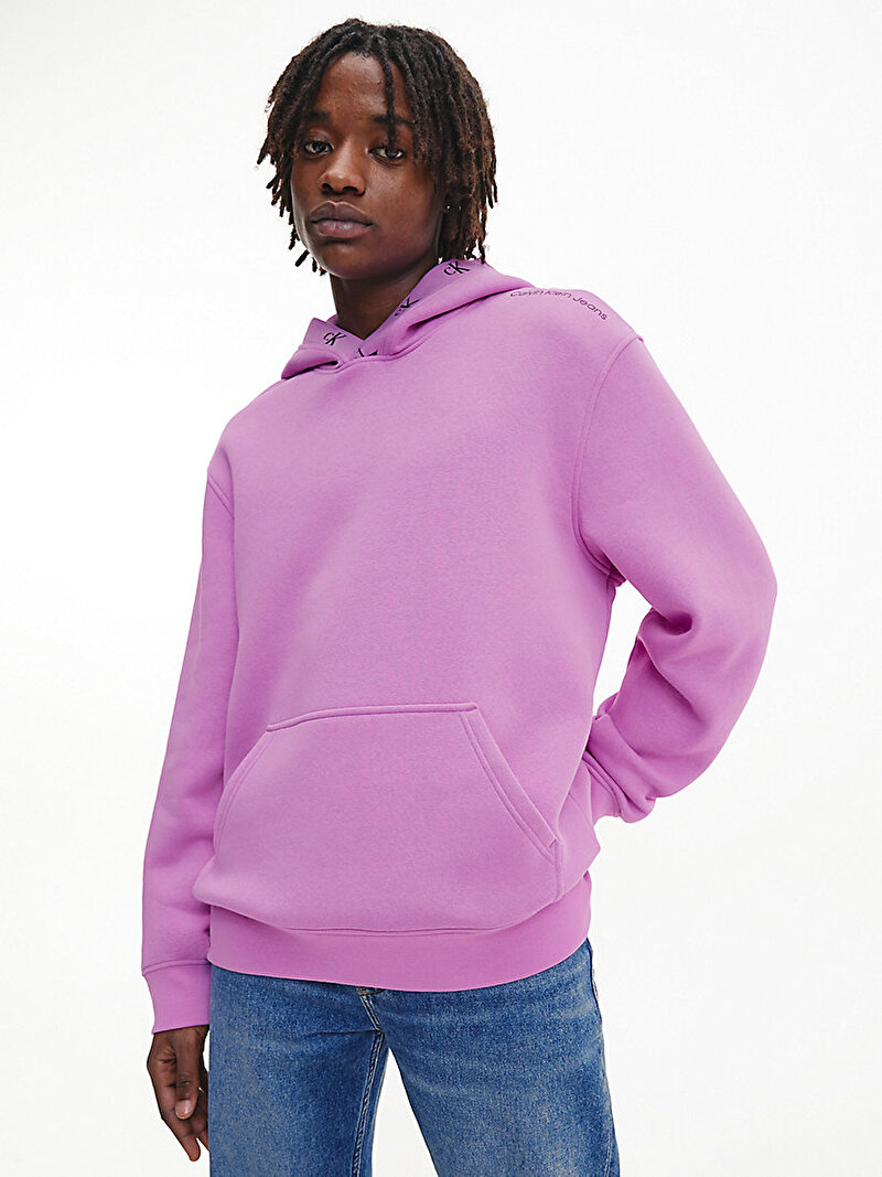 Calvin Klein Mor Renkli Erkek Jakar Hoodie Sweatshirt