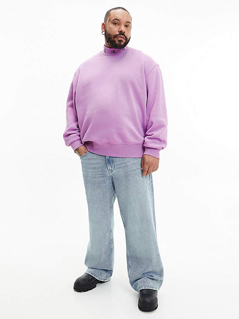 Calvin Klein Mor Renkli Erkek Logo Jakar Mock Neck Sweatshirt