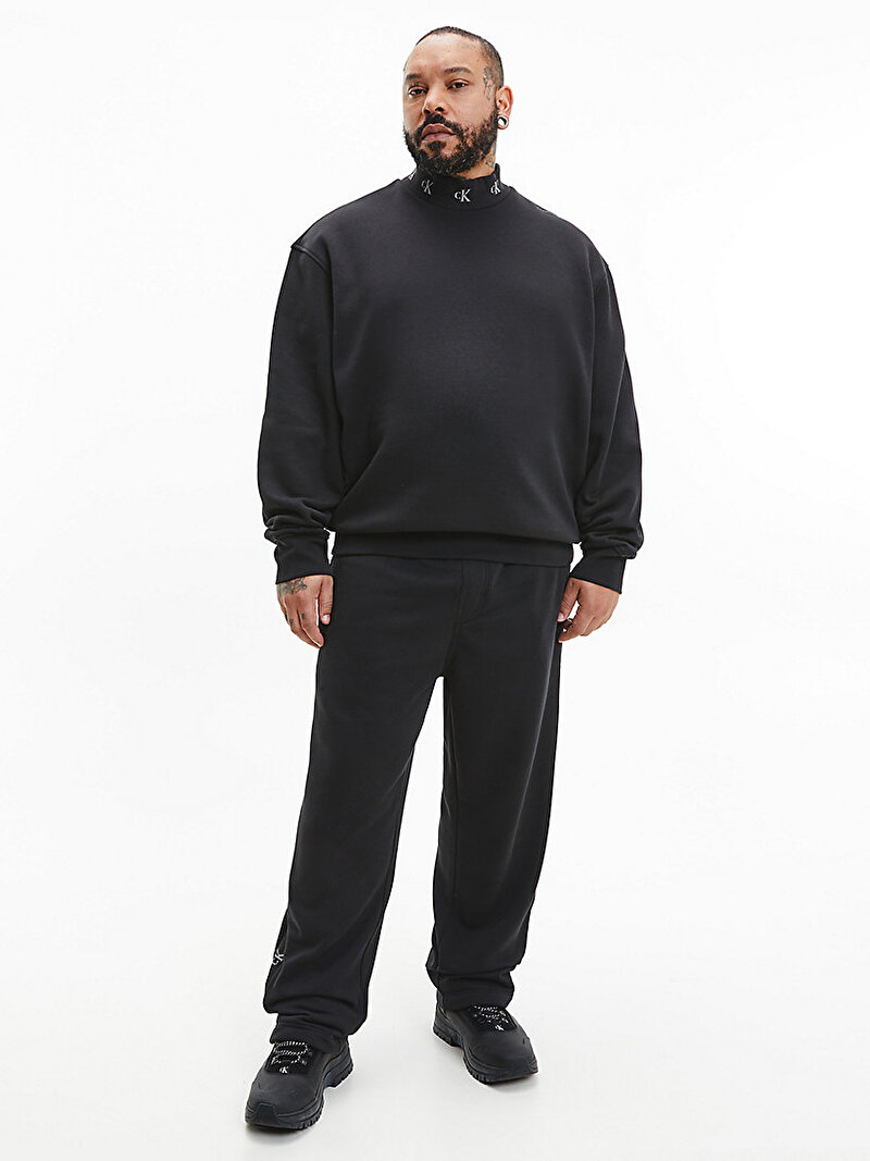 Calvin Klein Siyah Renkli Erkek Logo Jakar Mock Neck Sweatshirt
