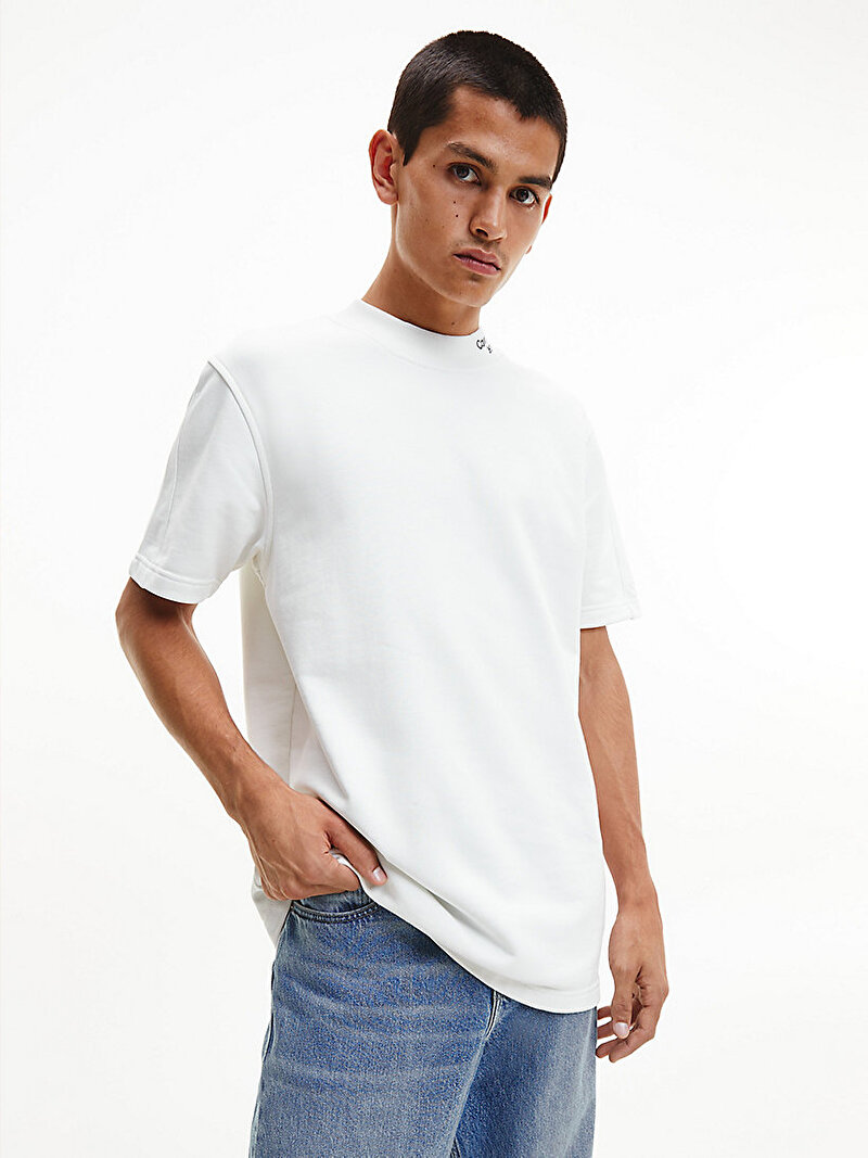 Calvin Klein Beyaz Renkli Erkek Stacked Logo T-Shirt