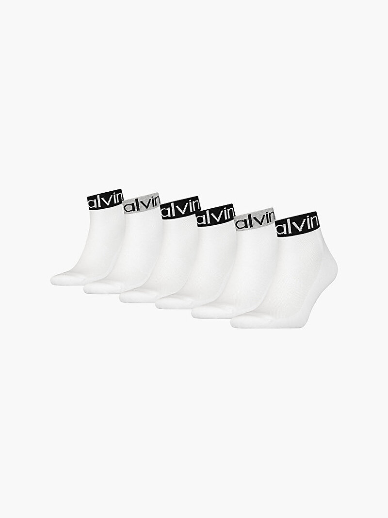 Calvin Klein Beyaz Renkli Erkek 6'Lı Quarter Logo Çorap