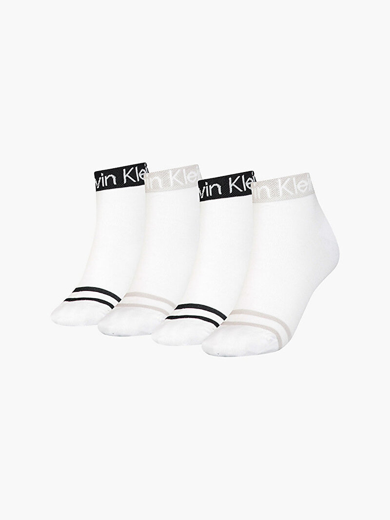 Calvin Klein Beyaz Renkli Kadın 4'Lü Quarter Logo Çorap