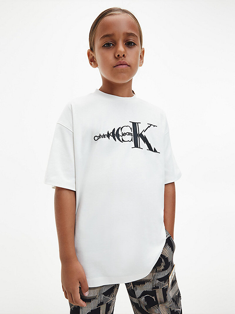 Calvin Klein Beyaz Renkli Erkek Çocuk Natural Dye Monogram T-Shirt