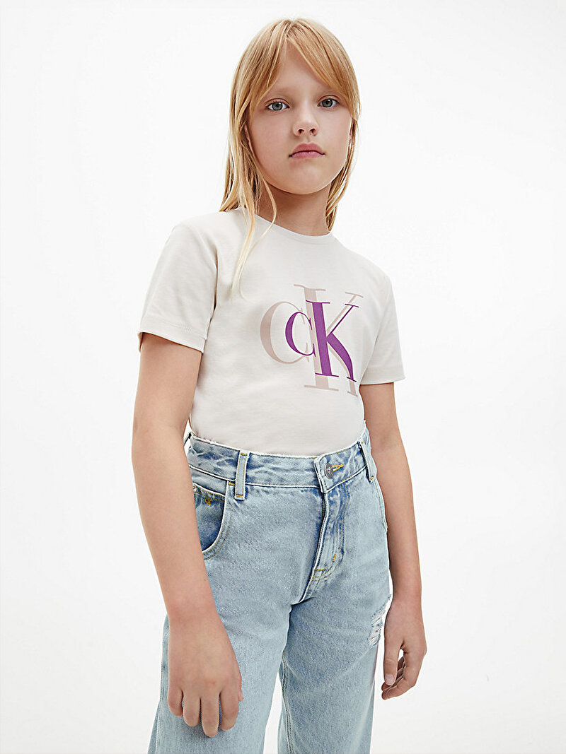 Calvin Klein Beyaz Renkli Kız Çocuk Colour Block Monogram T-Shirt