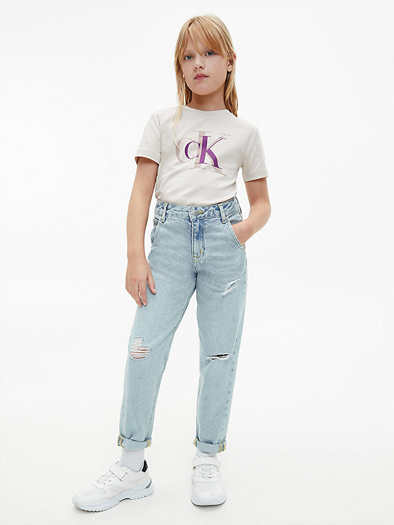 Calvin Klein Beyaz Renkli Kız Çocuk Colour Block Monogram T-Shirt