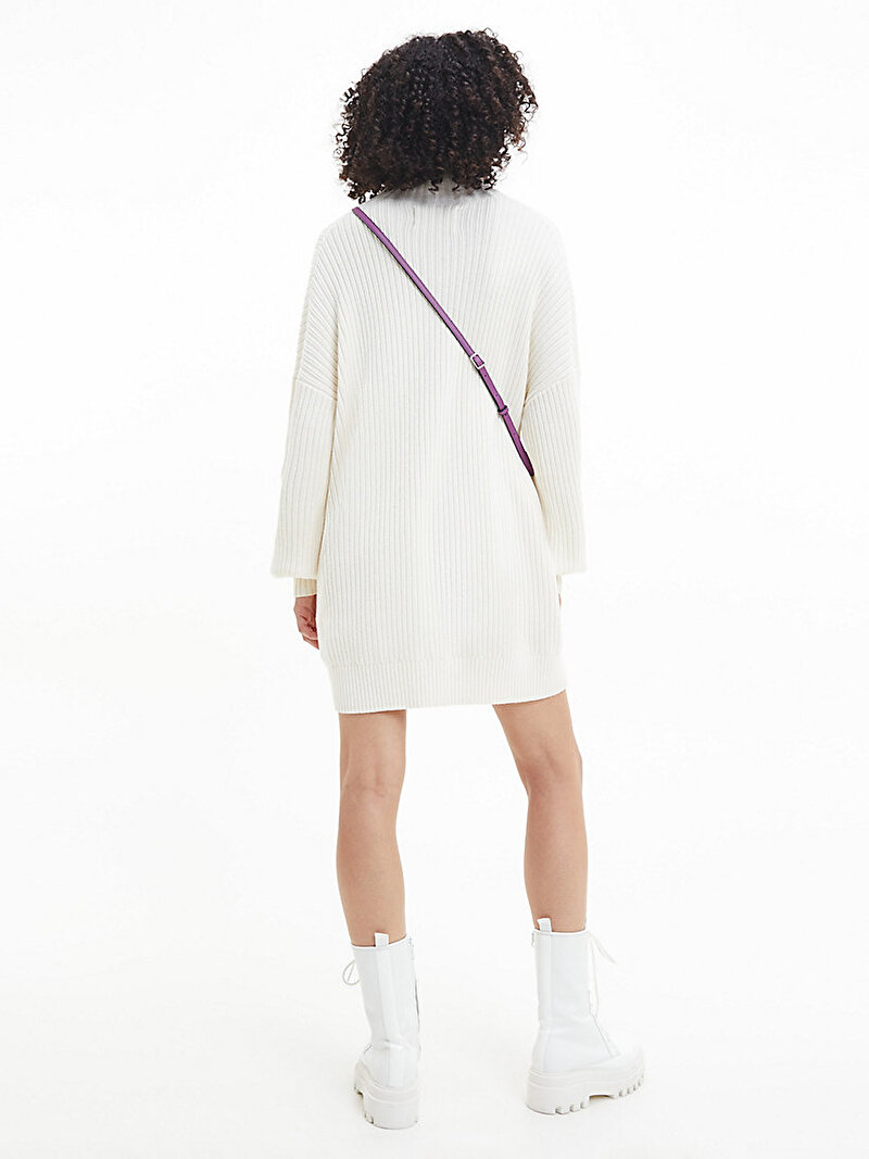 Calvin Klein Beyaz Renkli Kadın Badge Loose Kazak Elbise