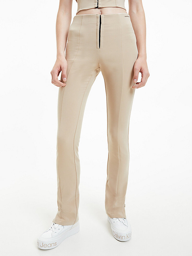 Calvin Klein Kahverengi Renkli Kadın Slim Fit Yüksek Bel Pantolon