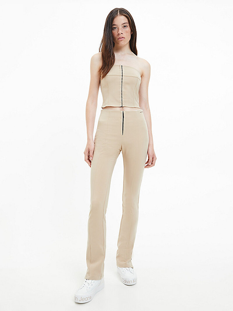 Calvin Klein Kahverengi Renkli Kadın Slim Fit Yüksek Bel Pantolon