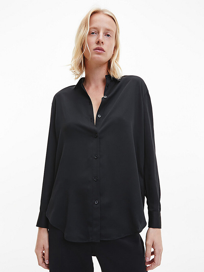 Calvin Klein Siyah Renkli Kadın Geri Dönüştürülmüş Relaxed Gömlek