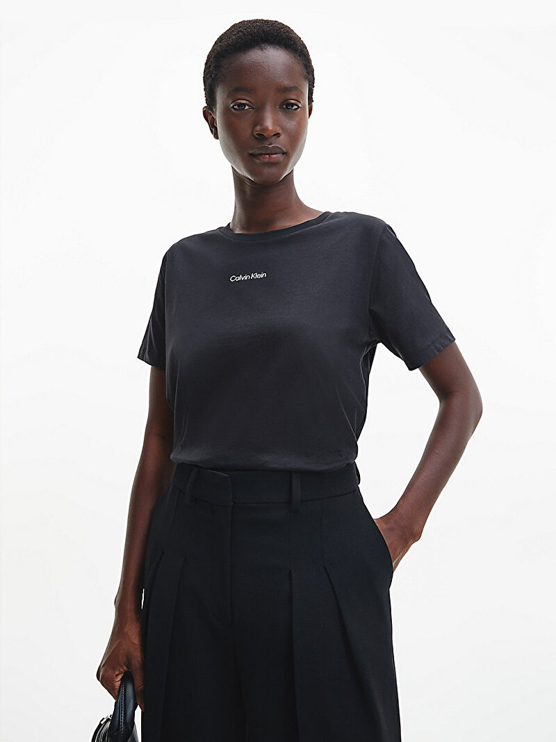 Calvin Klein Siyah Renkli Kadın Micro Logo T-Shirt
