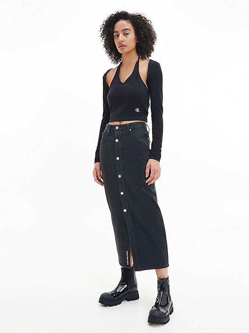 Calvin Klein Siyah Renkli Kadın Yüksek Bel Maxi Denim Etek