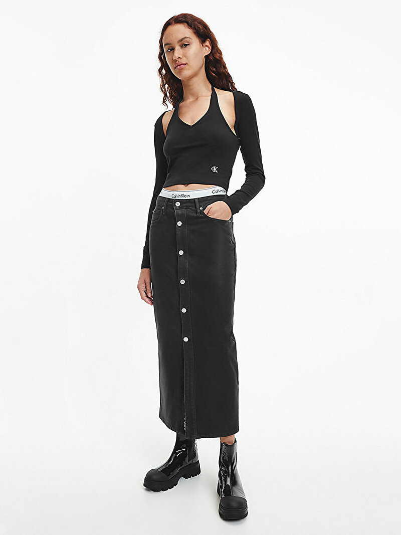Calvin Klein Siyah Renkli Kadın Cut Out Uzun Kollu T-Shirt