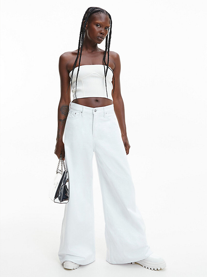 Calvin Klein Beyaz Renkli Kadın Low Rise Loose Jean Pantolon