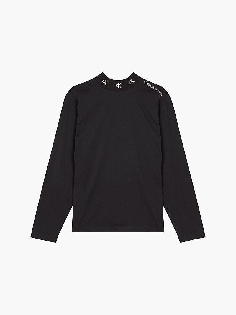 Calvin Klein Siyah Renkli Erkek Jakar Mock Neck Uzun Kollu T-Shirt
