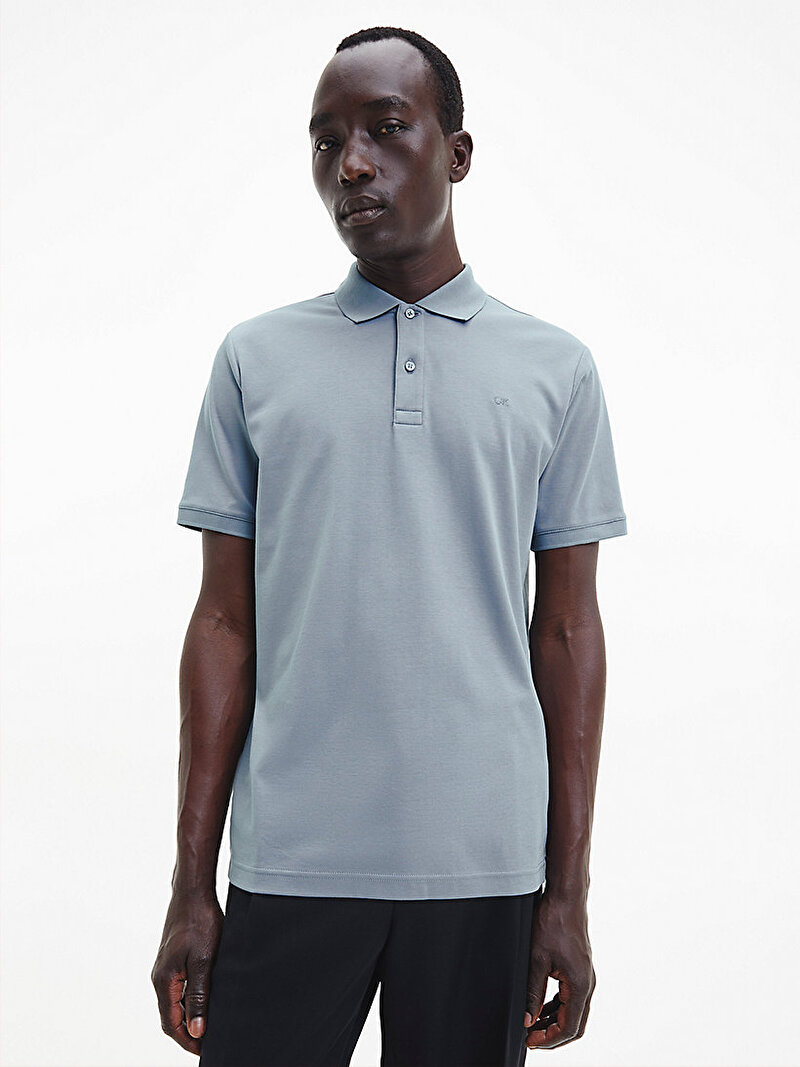 Calvin Klein Mavi Renkli Erkek Smooth Cotton Slim Polo T-Shirt