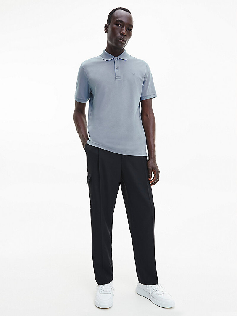 Calvin Klein Mavi Renkli Erkek Smooth Cotton Slim Polo T-Shirt