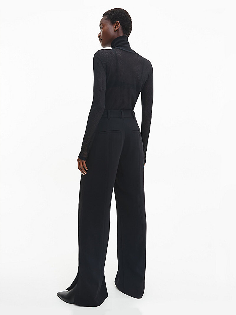 Calvin Klein Siyah Renkli Kadın Crinkle Jarse Boğazlı Top