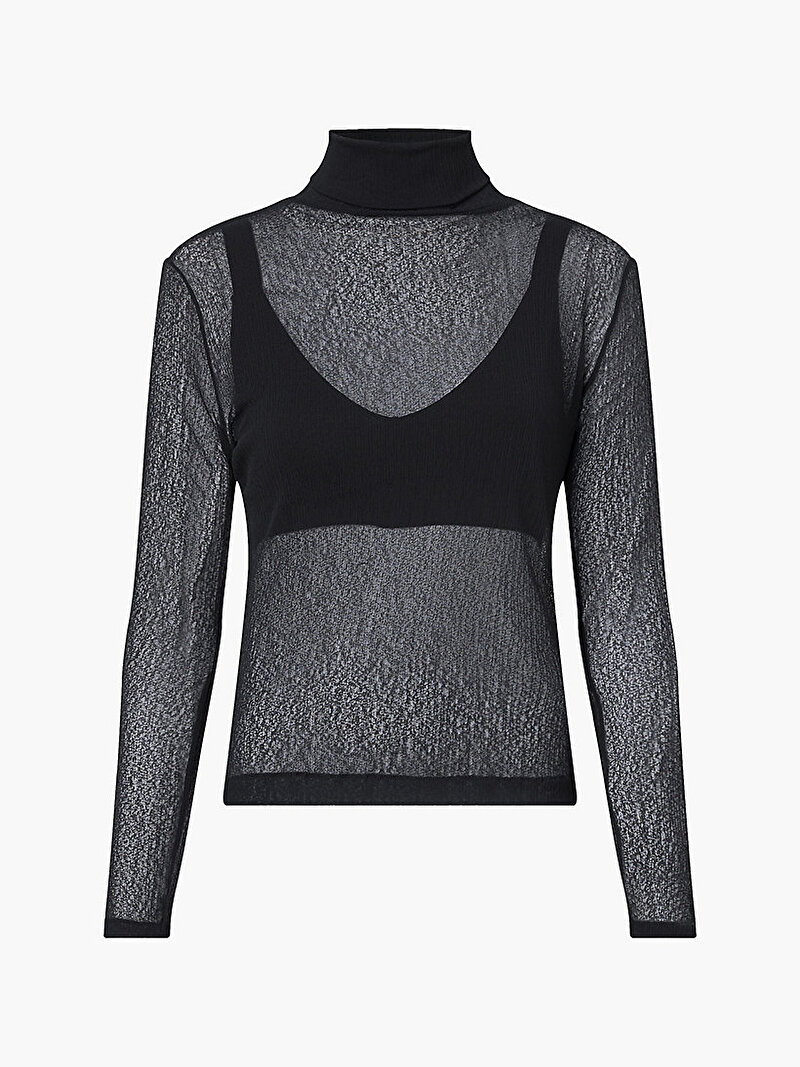 Calvin Klein Siyah Renkli Kadın Crinkle Jarse Boğazlı Top