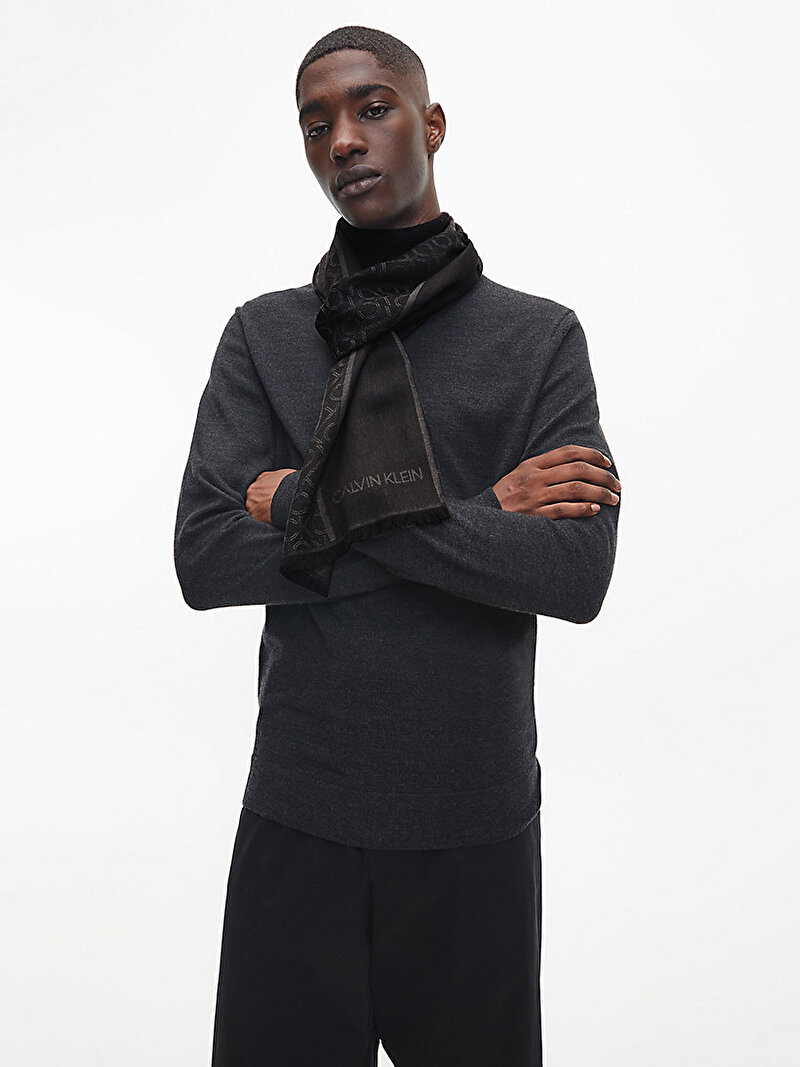 Calvin Klein Siyah Renkli Erkek CK Monogram Atkı