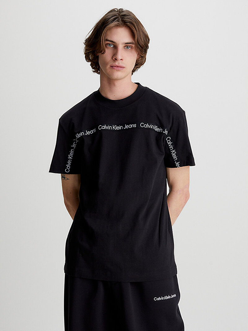 Calvin Klein Siyah Renkli Erkek Logo tape T-Shirt