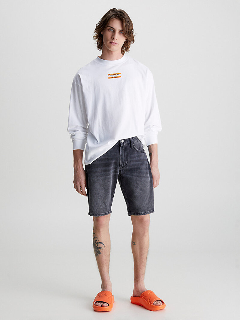 Calvin Klein Beyaz Renkli Erkek Transparent Stripe Logo T-Shirt