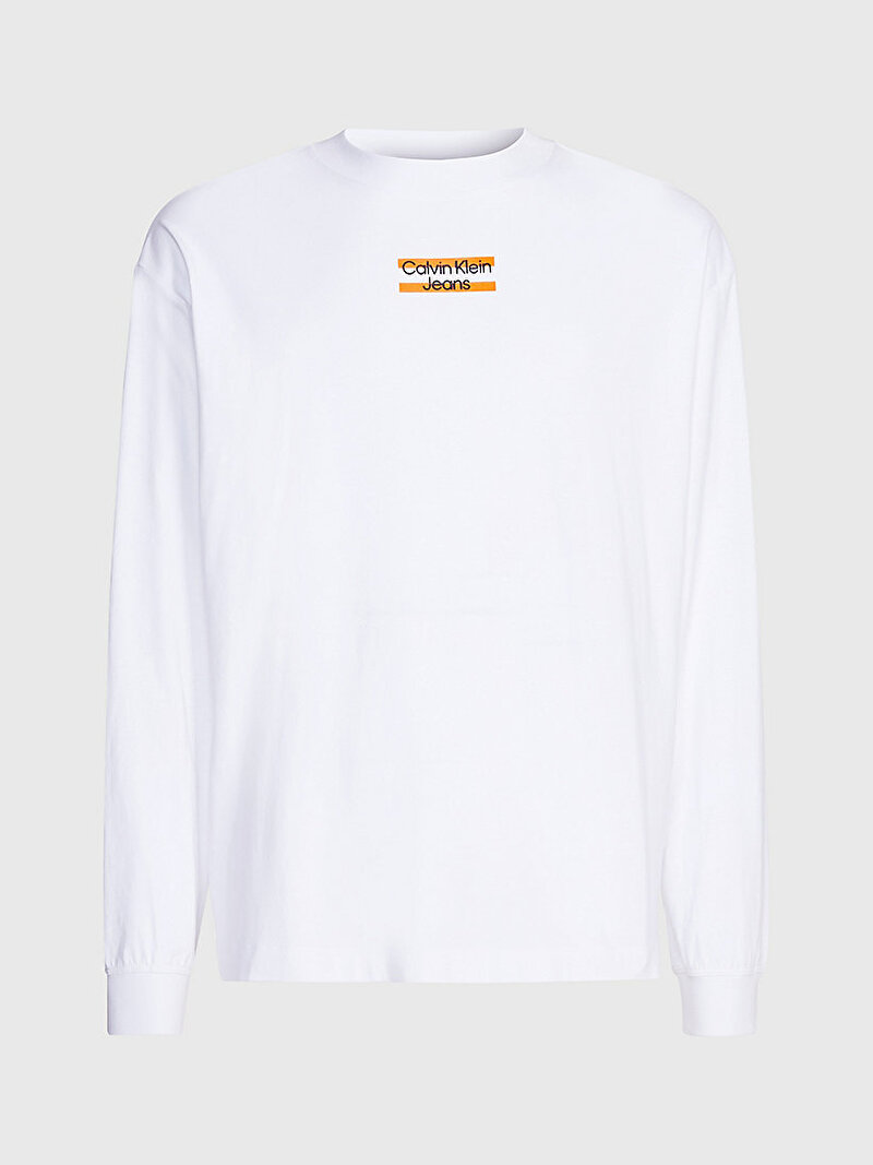Calvin Klein Beyaz Renkli Erkek Transparent Stripe Logo T-Shirt