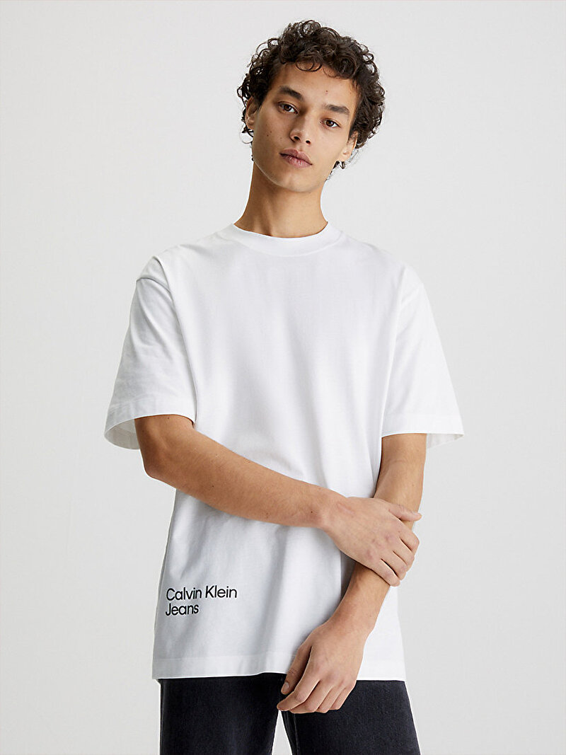 Calvin Klein Beyaz Renkli Erkek Blurred Colored T-Shirt