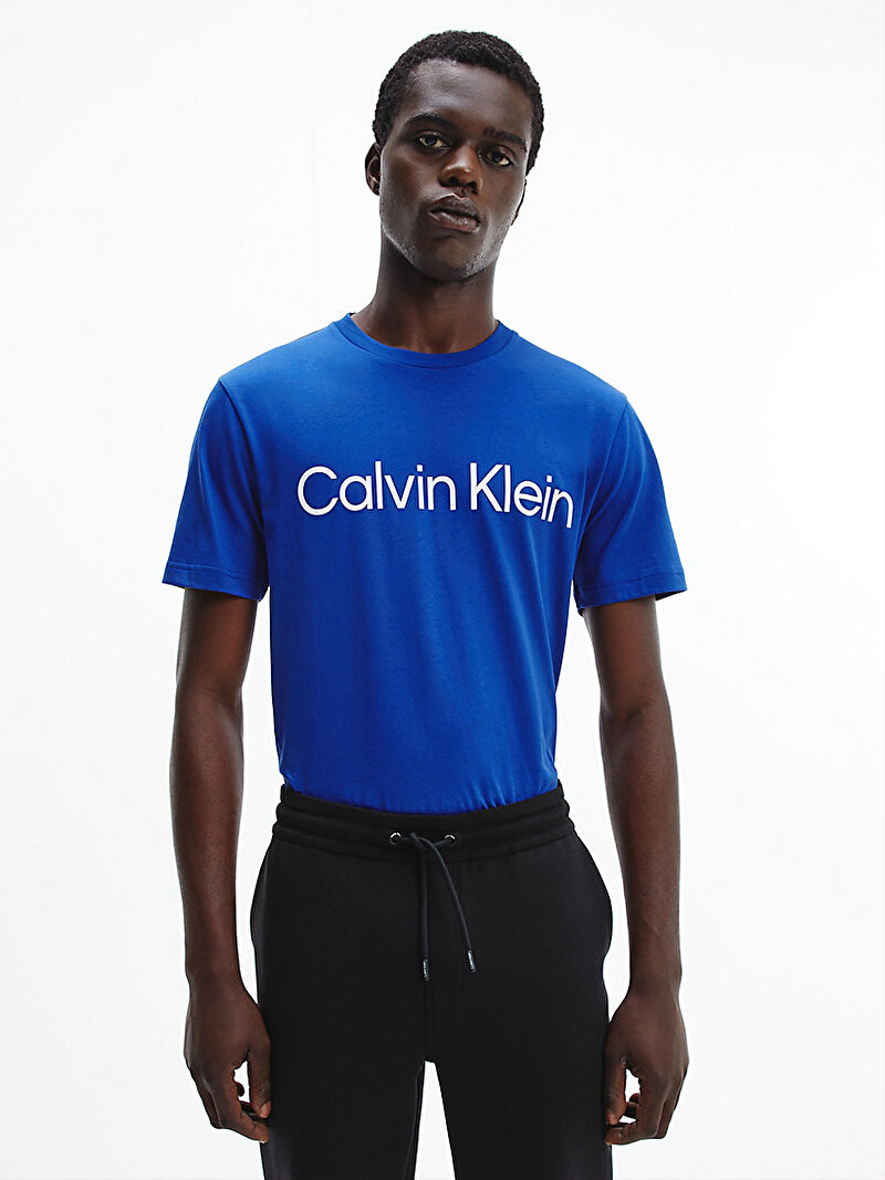 Calvin Klein Mavi Renkli Erkek Cotton Front Logo T-Shirt