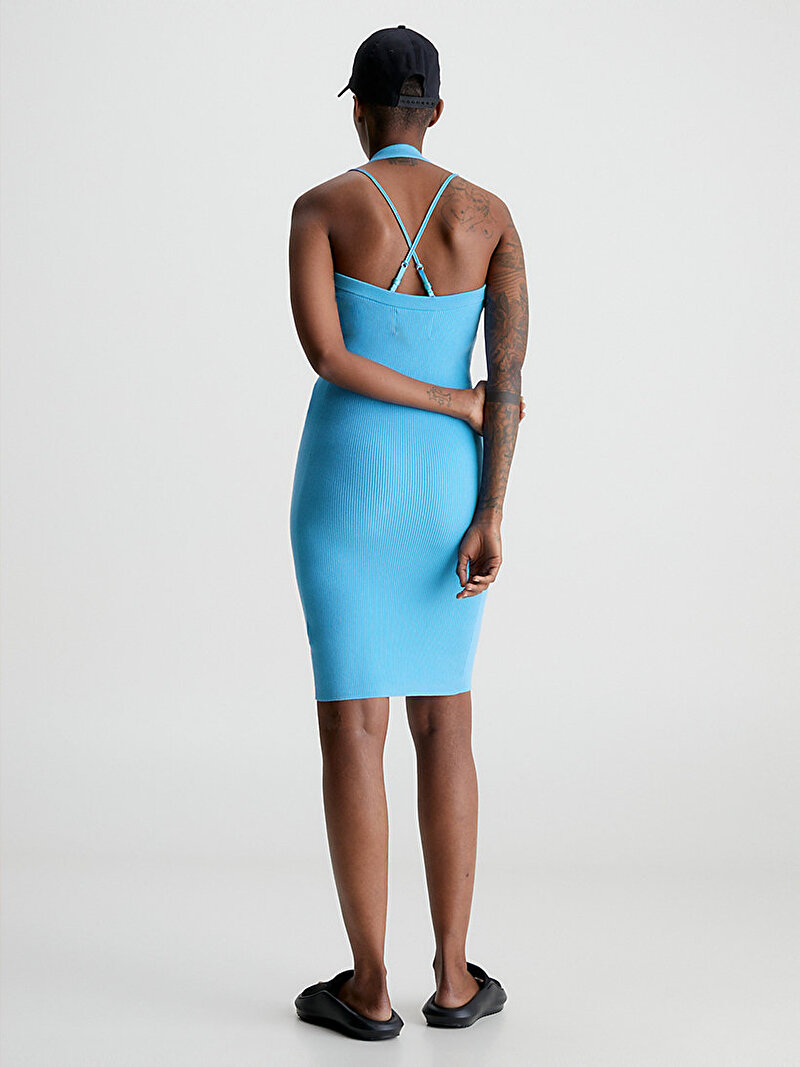Calvin Klein Mavi Renkli Kadın Halter Yaka Elbise
