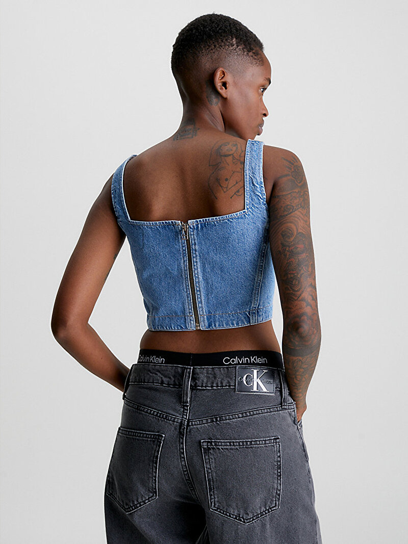 Calvin Klein Mavi Renkli Kadın Corset Denim Top
