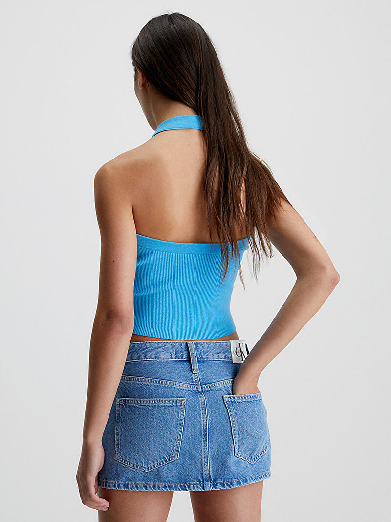 Calvin Klein Mavi Renkli Kadın Halter Yaka Örme Bluz