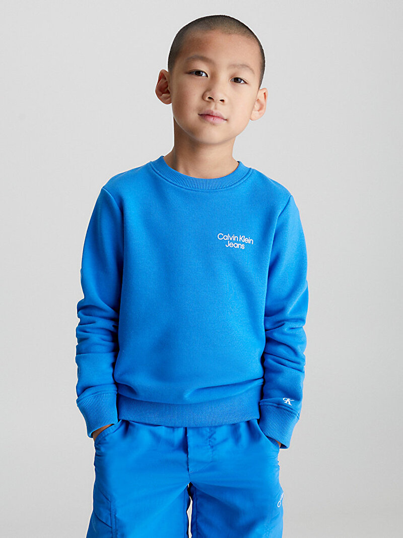 Calvin Klein Mavi Renkli Erkek Çocuk CKJ Stack Logo Sweatshirt