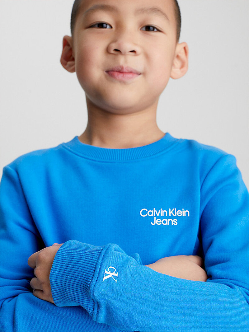 Calvin Klein Mavi Renkli Erkek Çocuk CKJ Stack Logo Sweatshirt