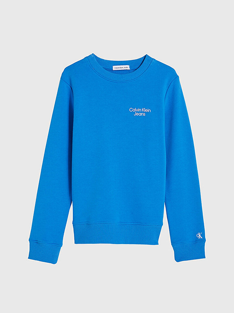Calvin Klein Mavi Renkli Erkek Çocuk CKJ Stack Logo Sweatshirt