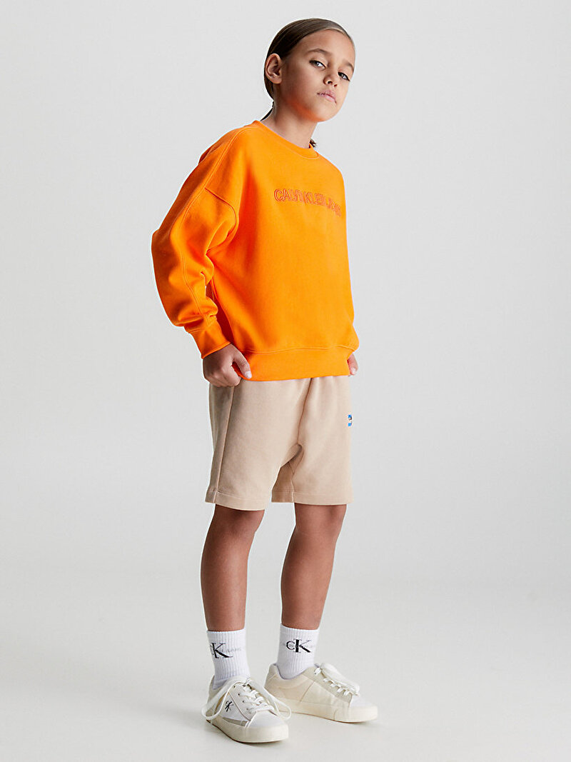 Calvin Klein Turuncu Renkli Erkek Çocuk CKJ Raised Embro Sweatshirt