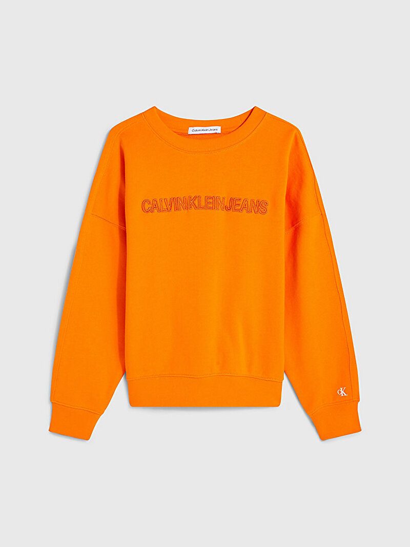 Calvin Klein Turuncu Renkli Erkek Çocuk CKJ Raised Embro Sweatshirt