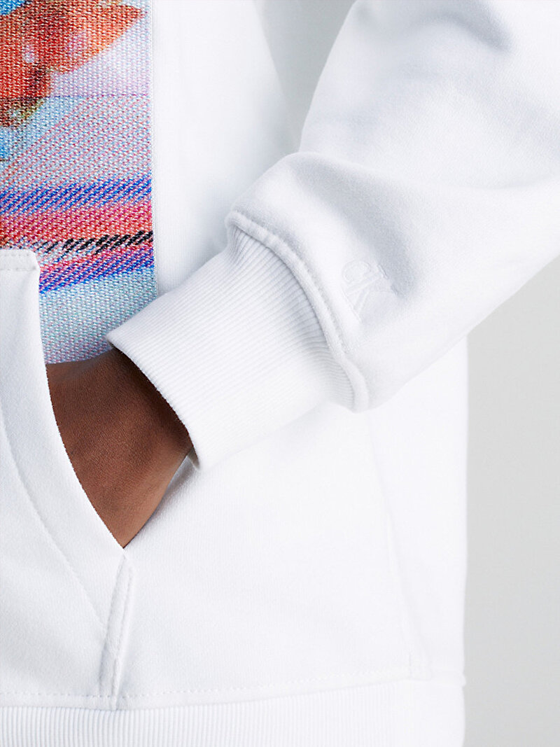 Calvin Klein Beyaz Renkli Kadın Motion Floral Hoodie Sweatshirt