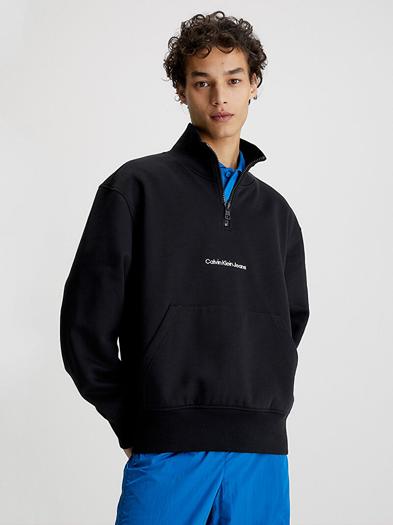 Calvin Klein Siyah Renkli Erkek Institutional Half Zip Sweatshirt