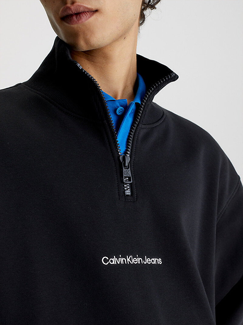 Calvin Klein Siyah Renkli Erkek Institutional Half Zip Sweatshirt