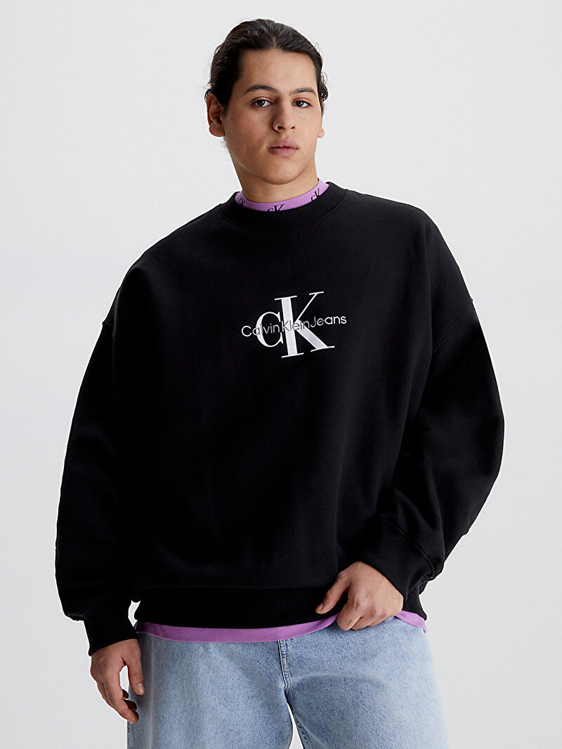 Calvin Klein Siyah Renkli Erkek Monologo Oversized Sweatshirt
