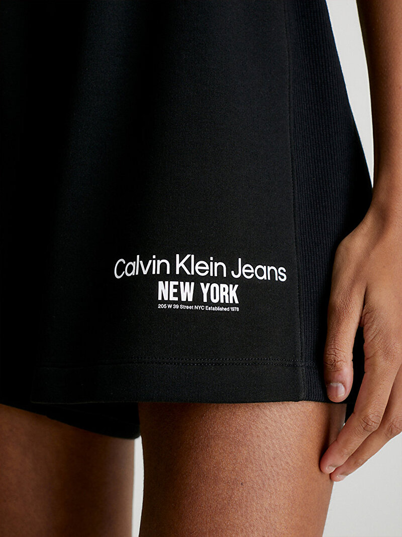 Calvin Klein Siyah Renkli Kadın Rib Insert Interlock Şort