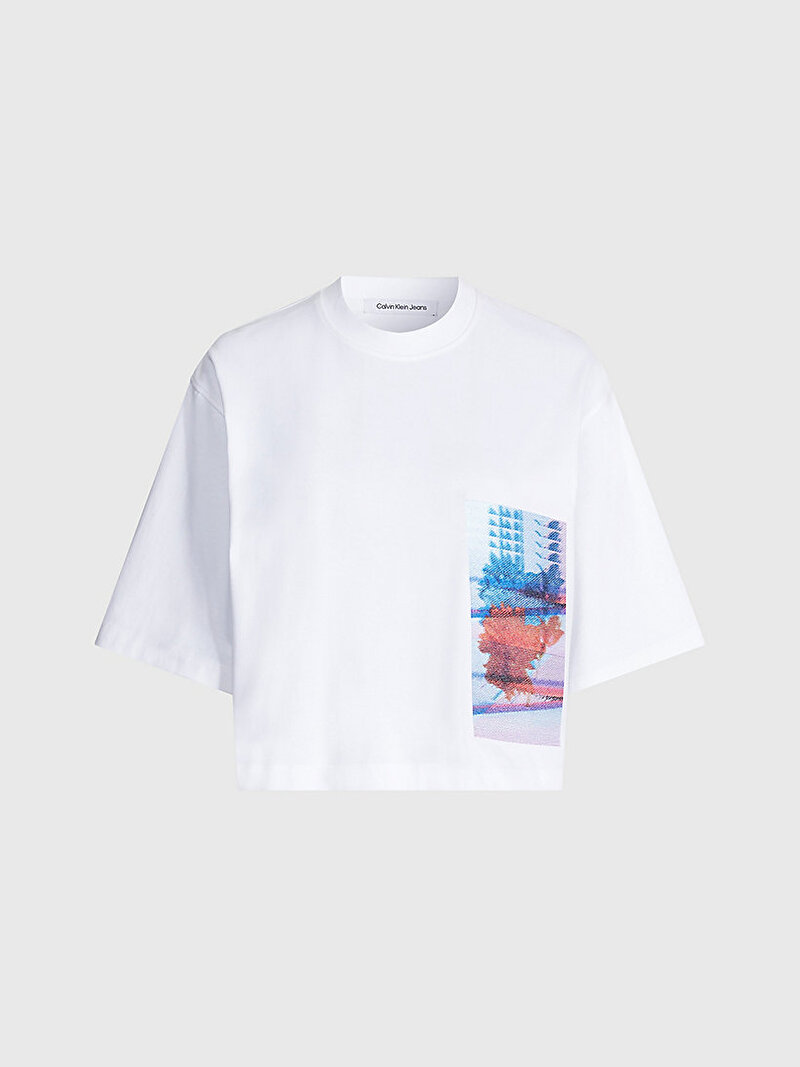 Calvin Klein Beyaz Renkli Kadın Motion Floral T-Shirt
