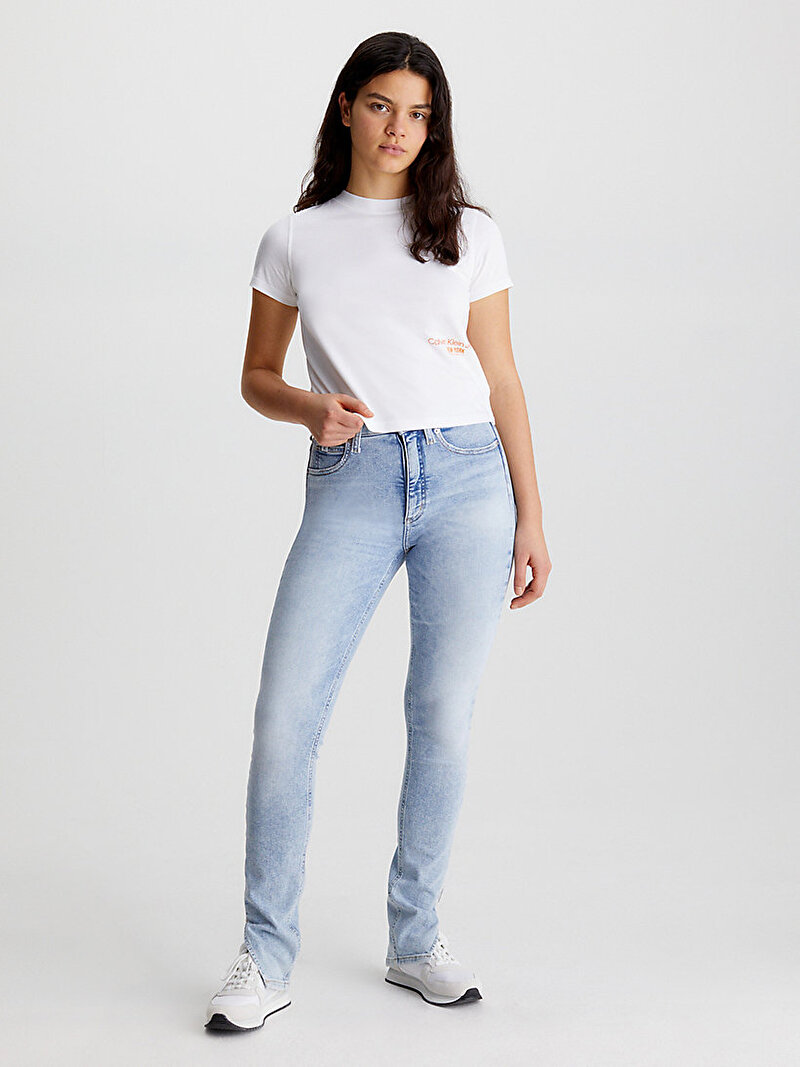Calvin Klein Beyaz Renkli Kadın NY Logo T-Shirt