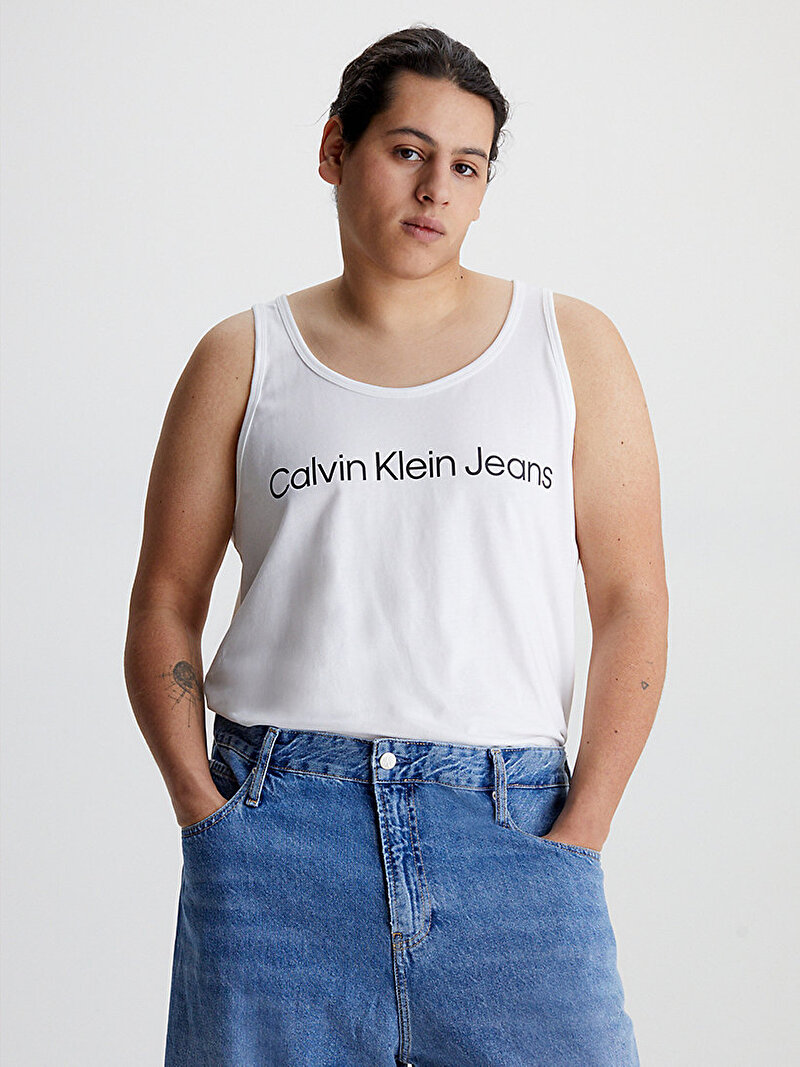 Calvin Klein Beyaz Renkli Erkek Institutional Logo Tank Top