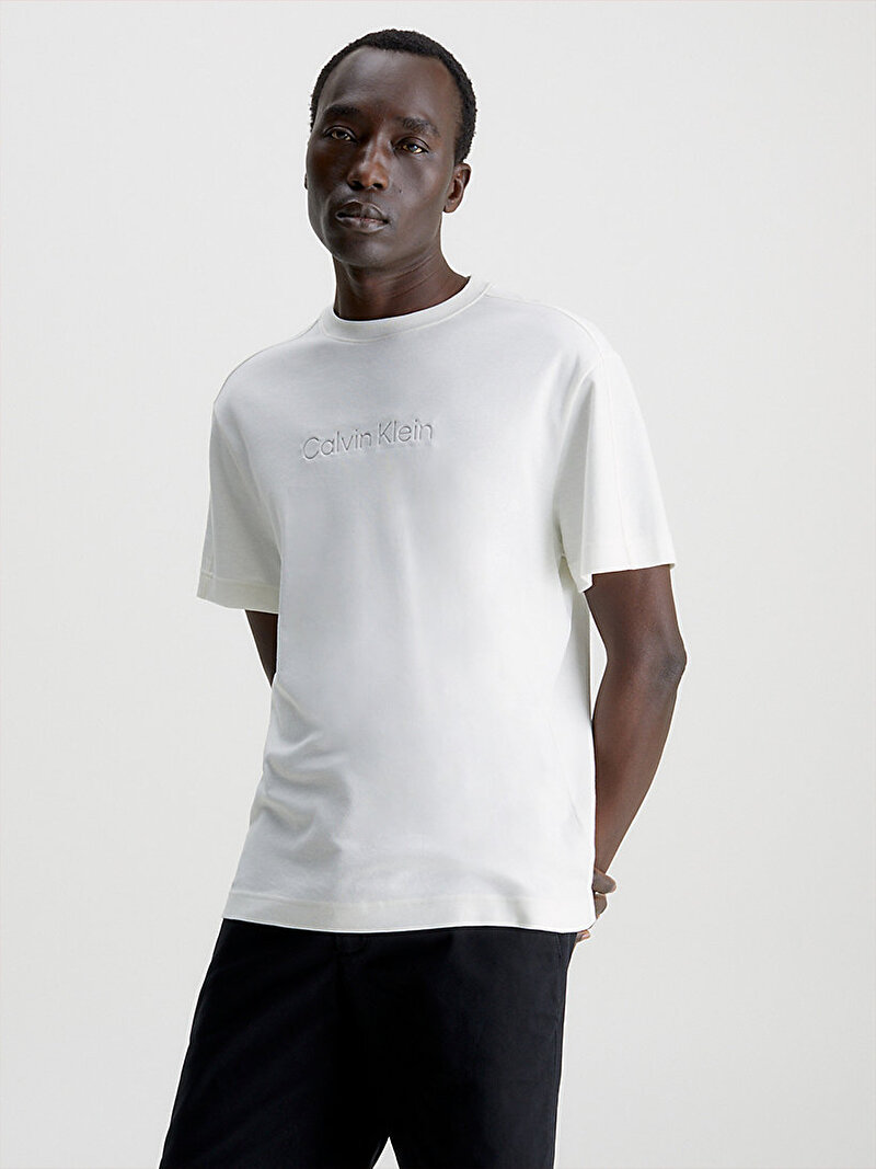 Calvin Klein Ekru Renkli Erkek Comfort Debossed Logo T-Shirt