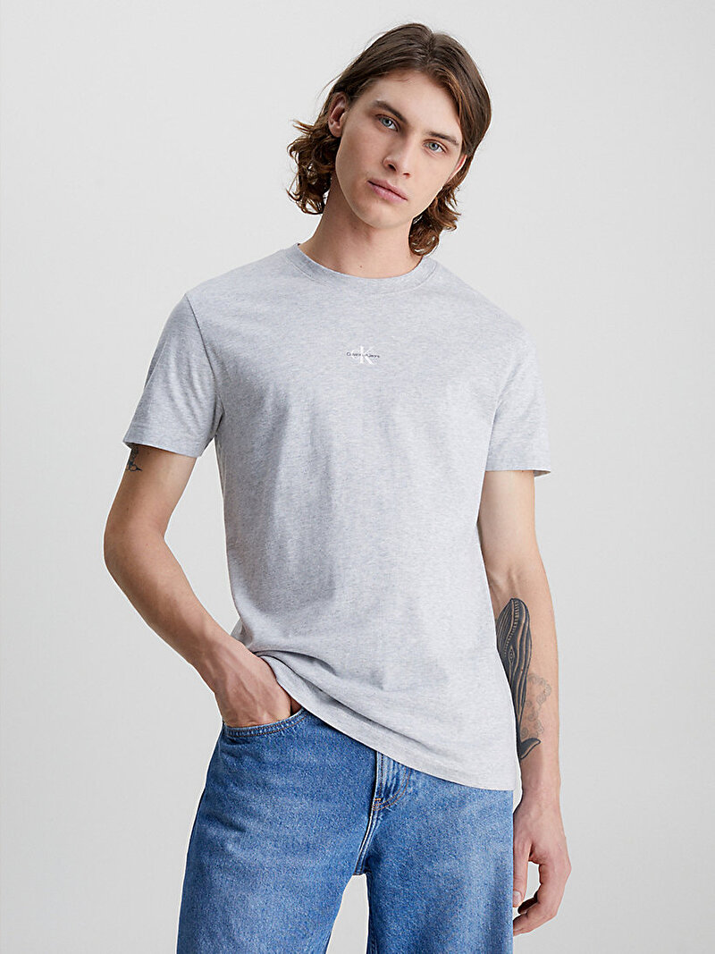 Calvin Klein Gri Renkli Erkek Micro Monologo T-Shirt