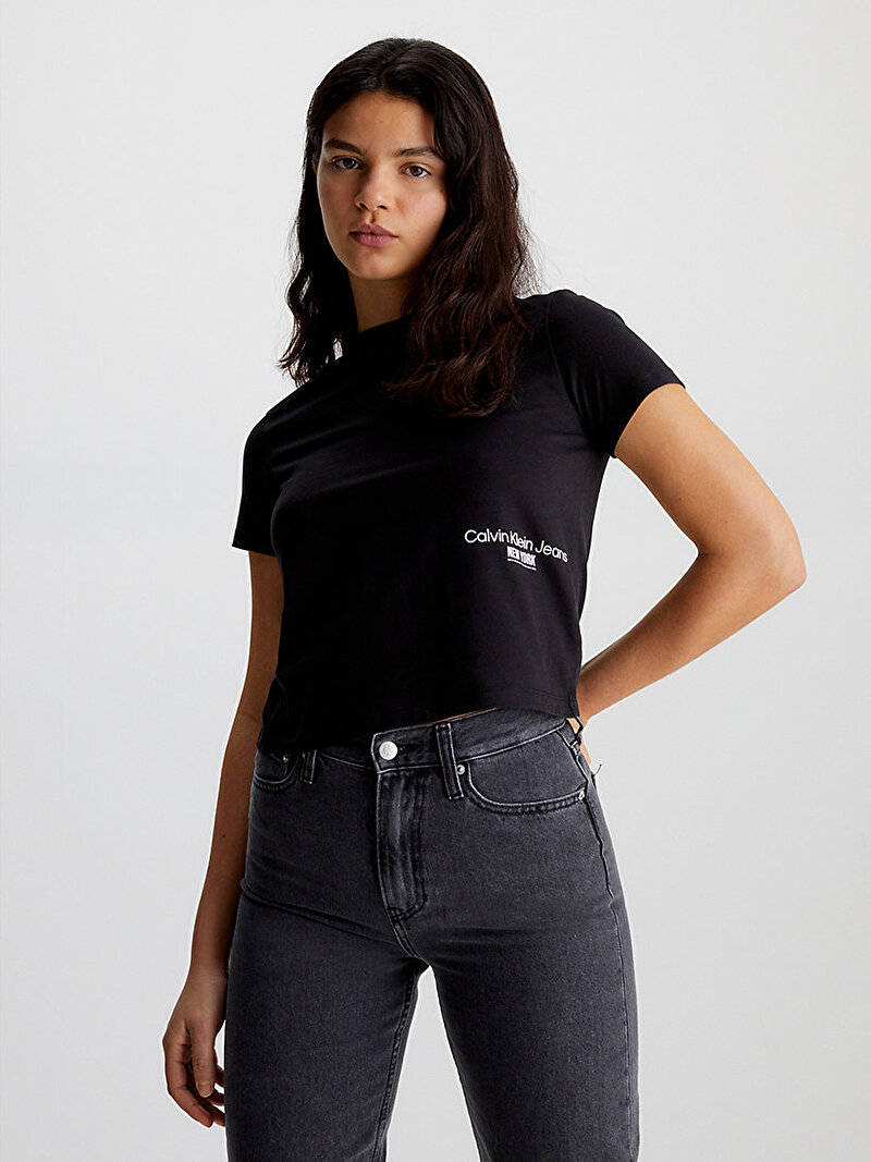 Calvin Klein Siyah Renkli Kadın NY Logo T-Shirt