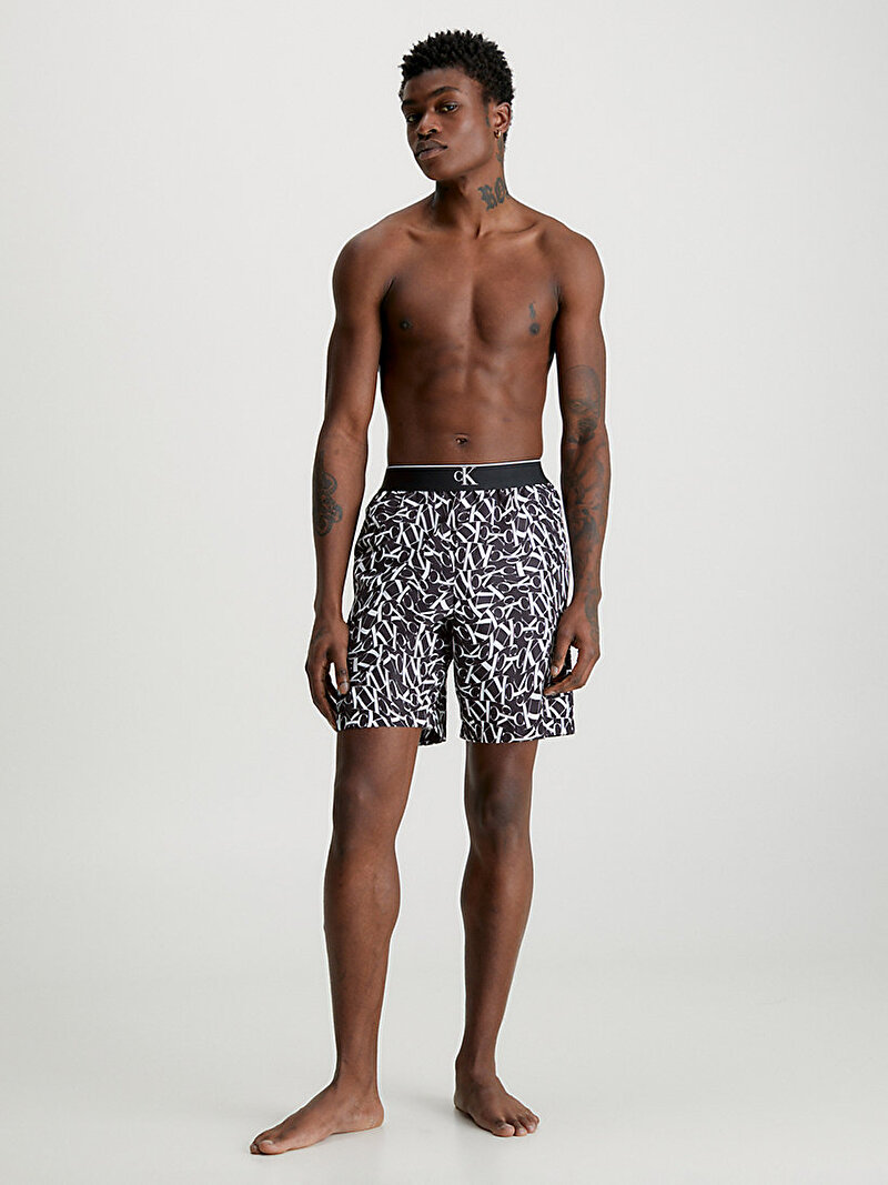 Calvin Klein Siyah Renkli Erkek Long Waistband Print Deniz Şortu